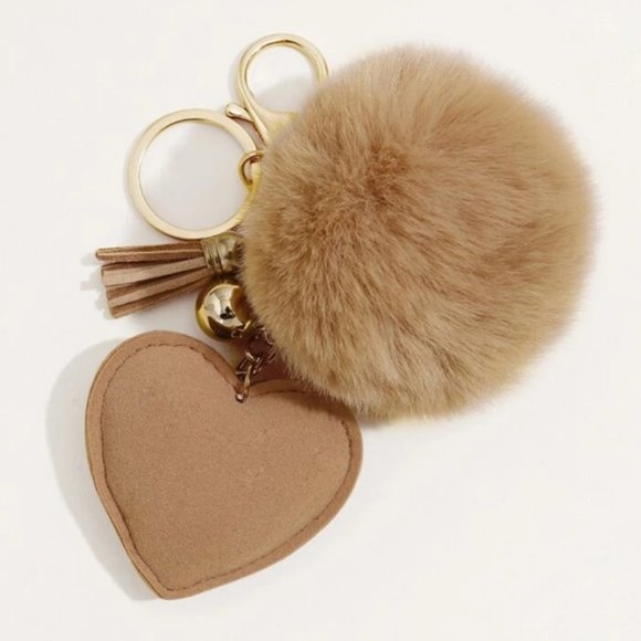 Tan Rhinestone Heart Bag Charm & Keychain - Picture 2 of 3